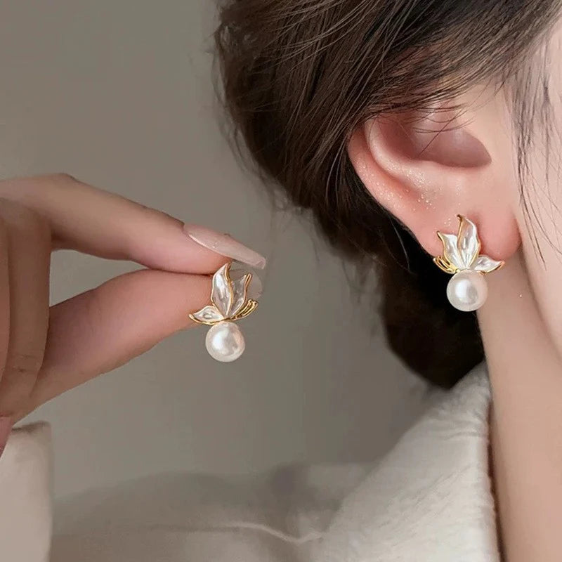 French Style Butterfly Pearl Earrings