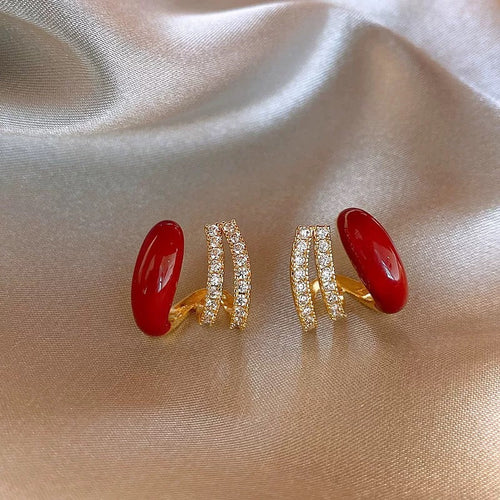 Ankola red retro diamond-studded earrings