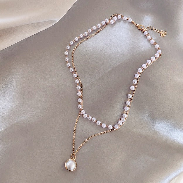 Chain pearl necklace - Golden